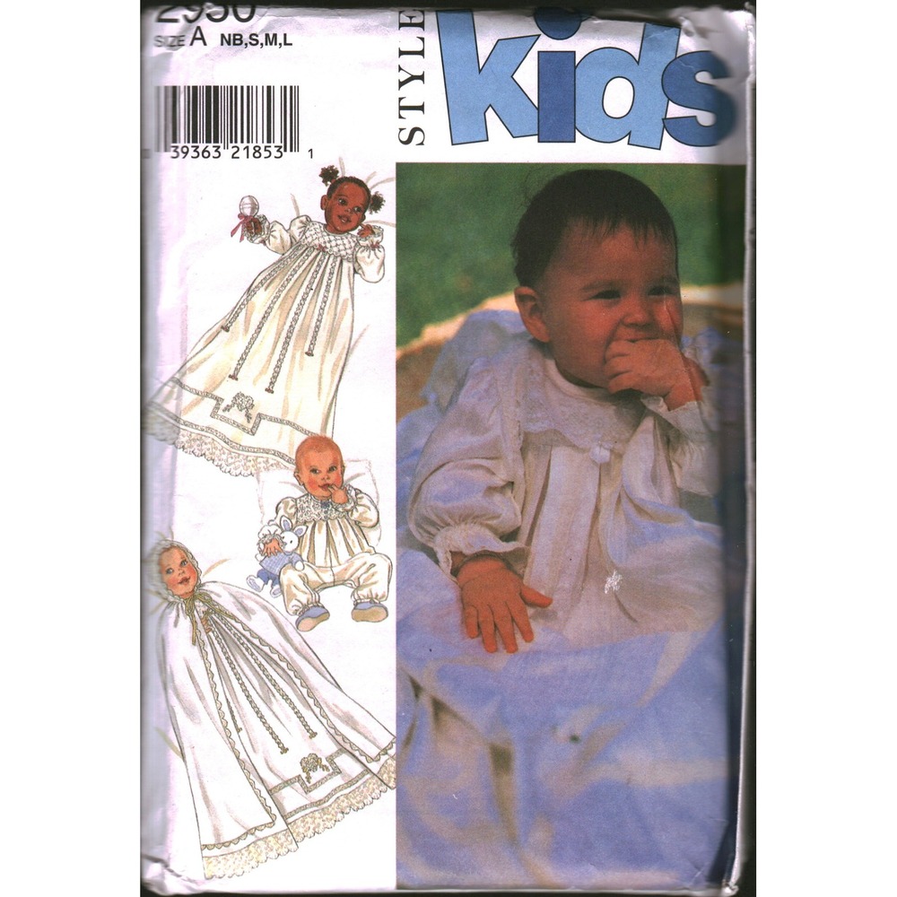 Style Kids 2950 Sewing Pattern Infant Christening Gown Romper Cape NB-L 2950